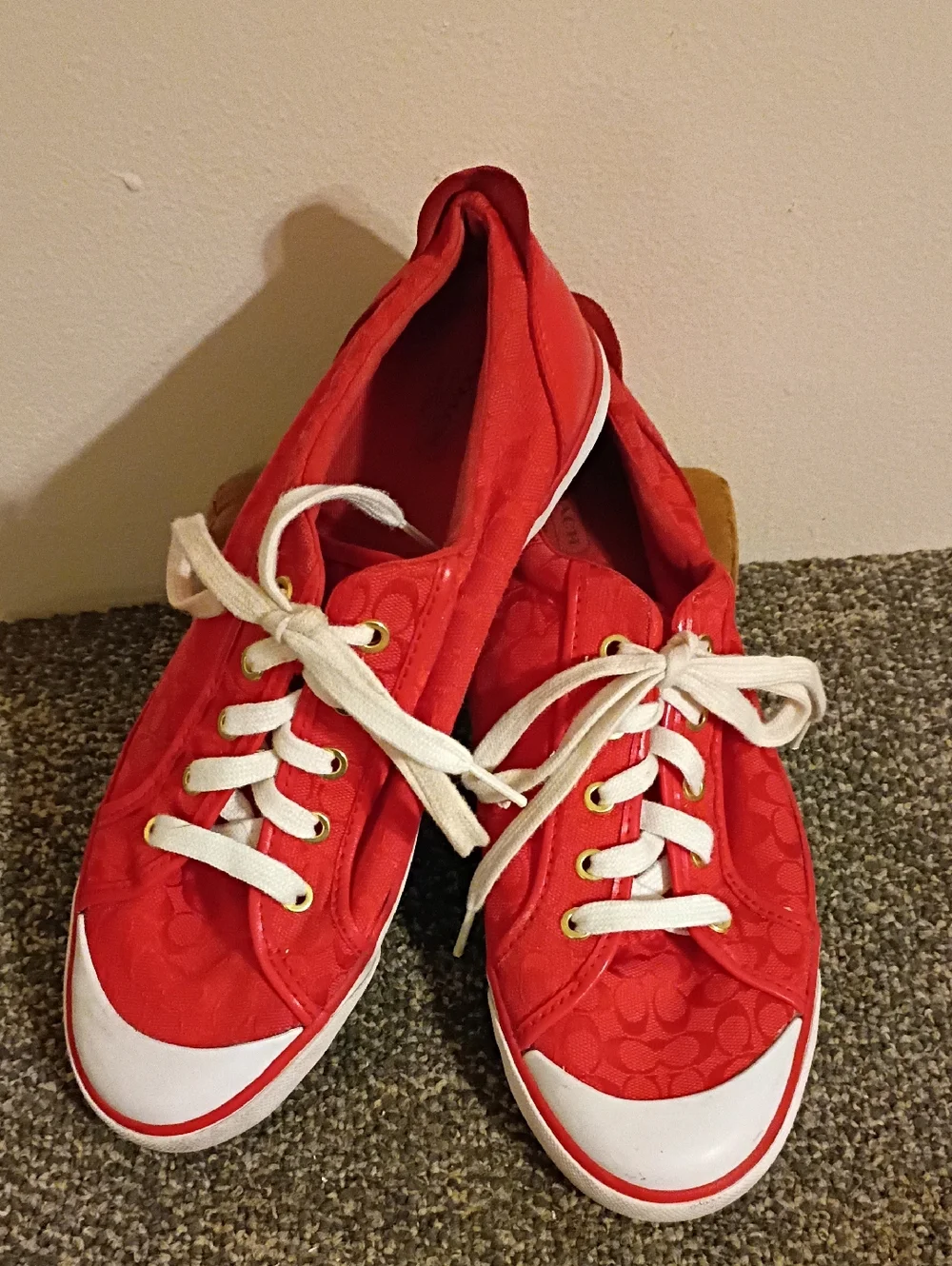 Coach Red Signature Canvas Lace-Up Sneakers Size 11